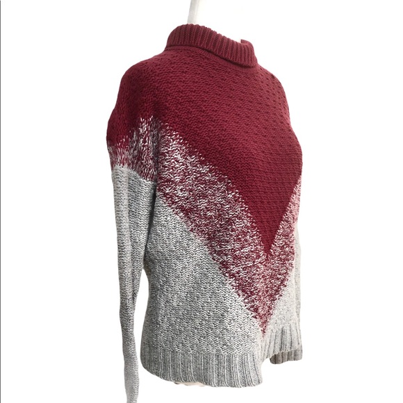 Bloomingdales Pullover Sweater Wool Knit Gray/Burgundy High Neck Size XS - Picture 7 of 13